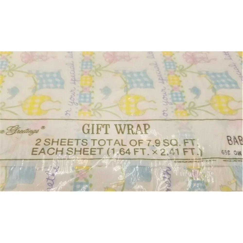 Vintage Gift Wrap Hallmark American Greetings Baby Shower NIP Lot of 3